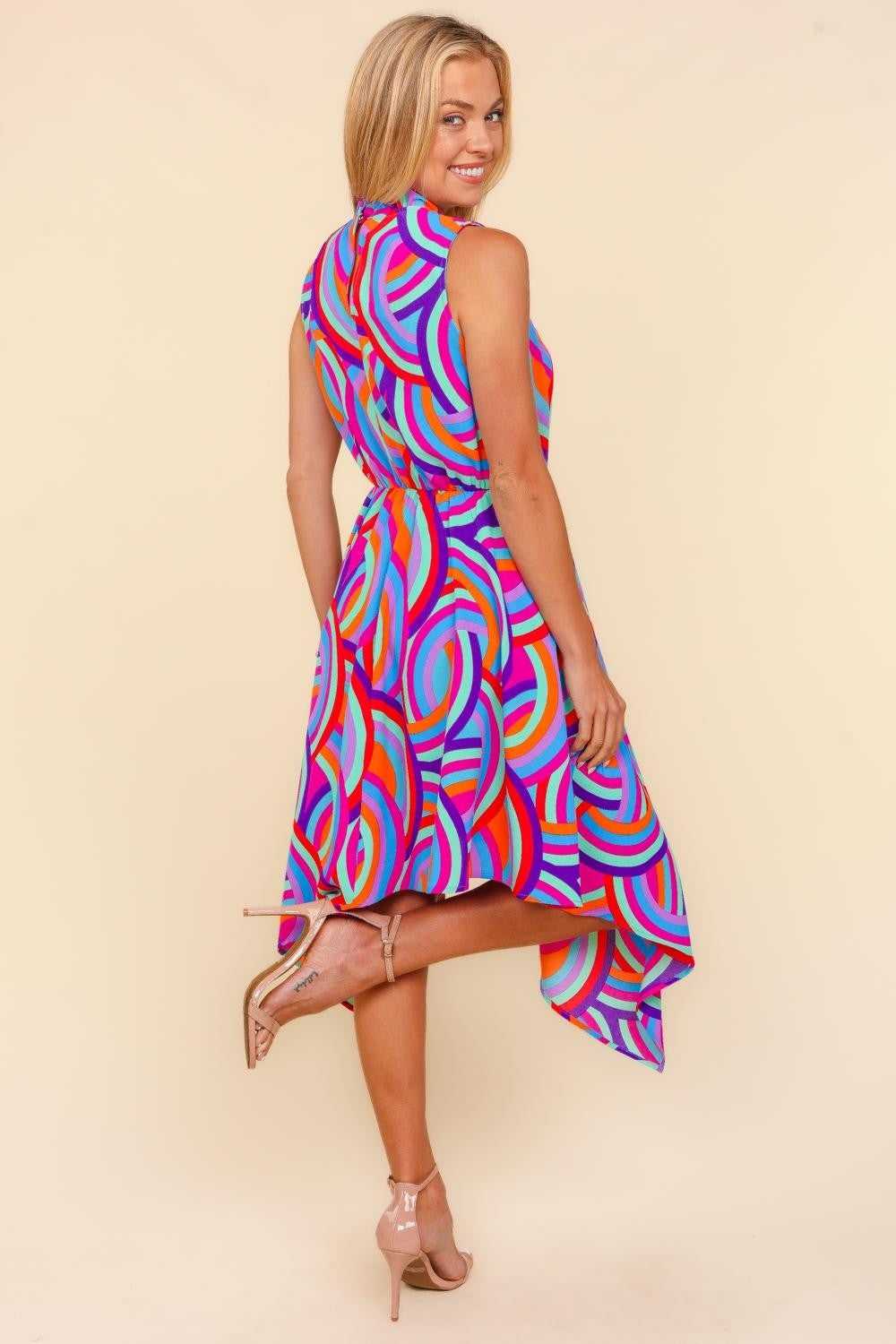 Neena Mock Neck Sleeveless Printed Dress