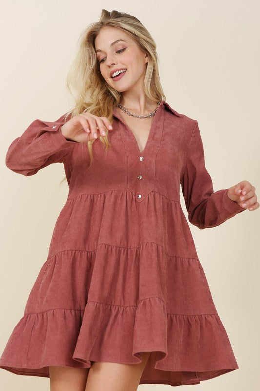 Maren Corduroy Tiered Dress