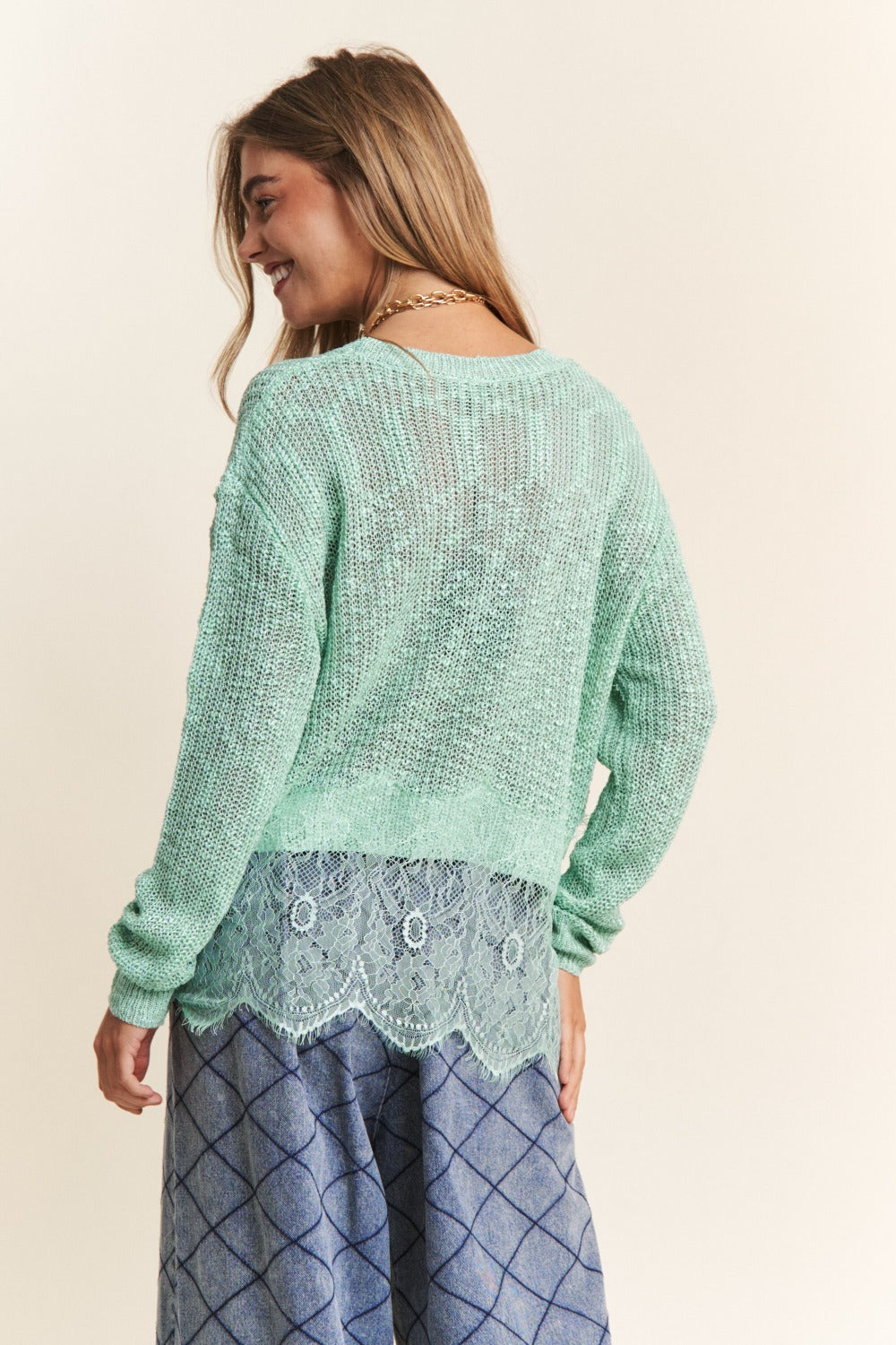 Lace Detail Long Sleeve Knit Top