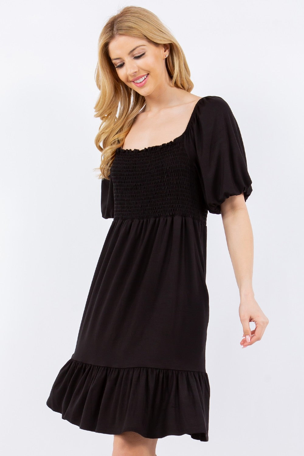 Deena Ruffle Hem Short Sleeve Smocked Dress