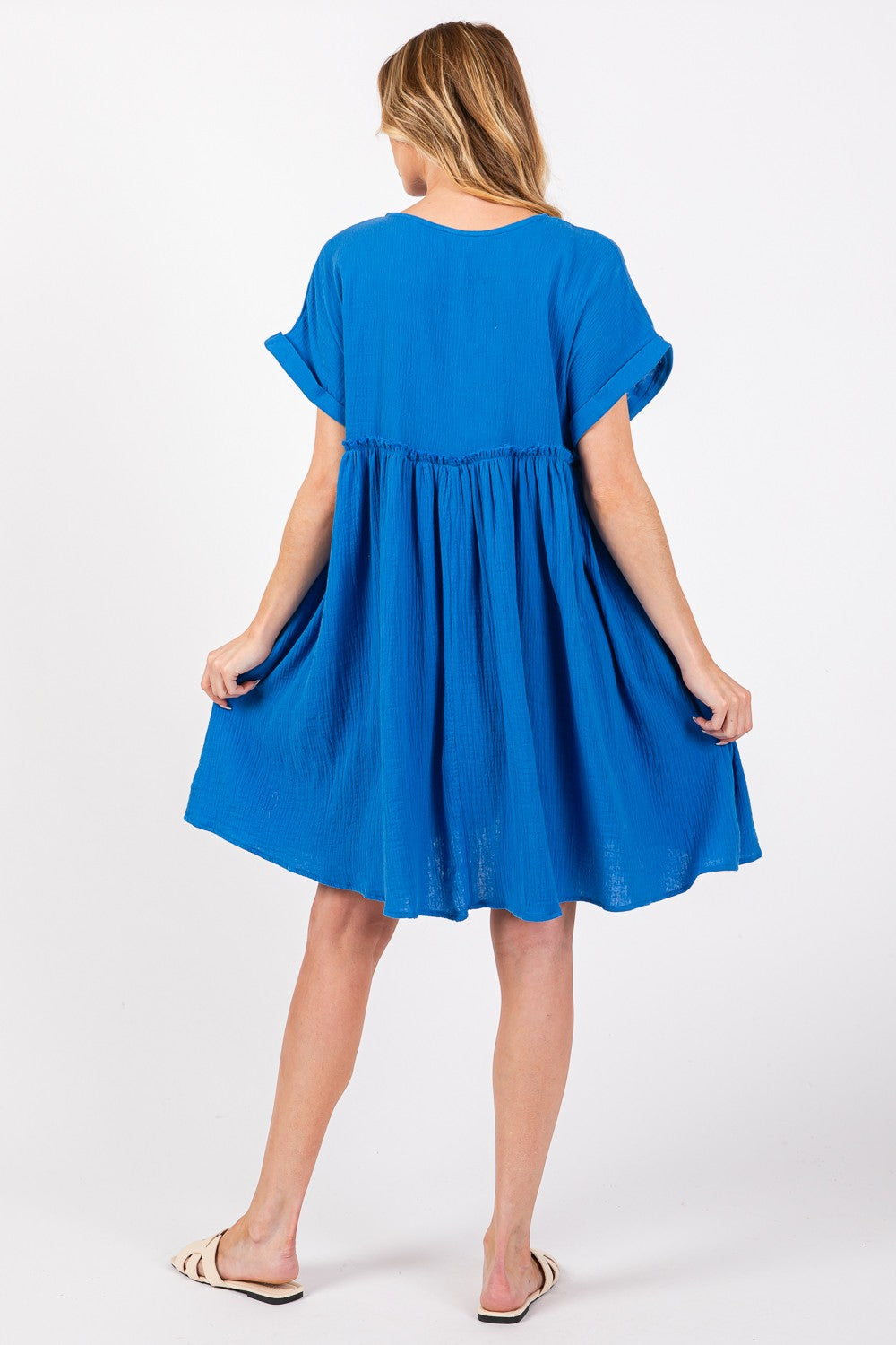 Kami Button Up Short Sleeve Dress in Blue