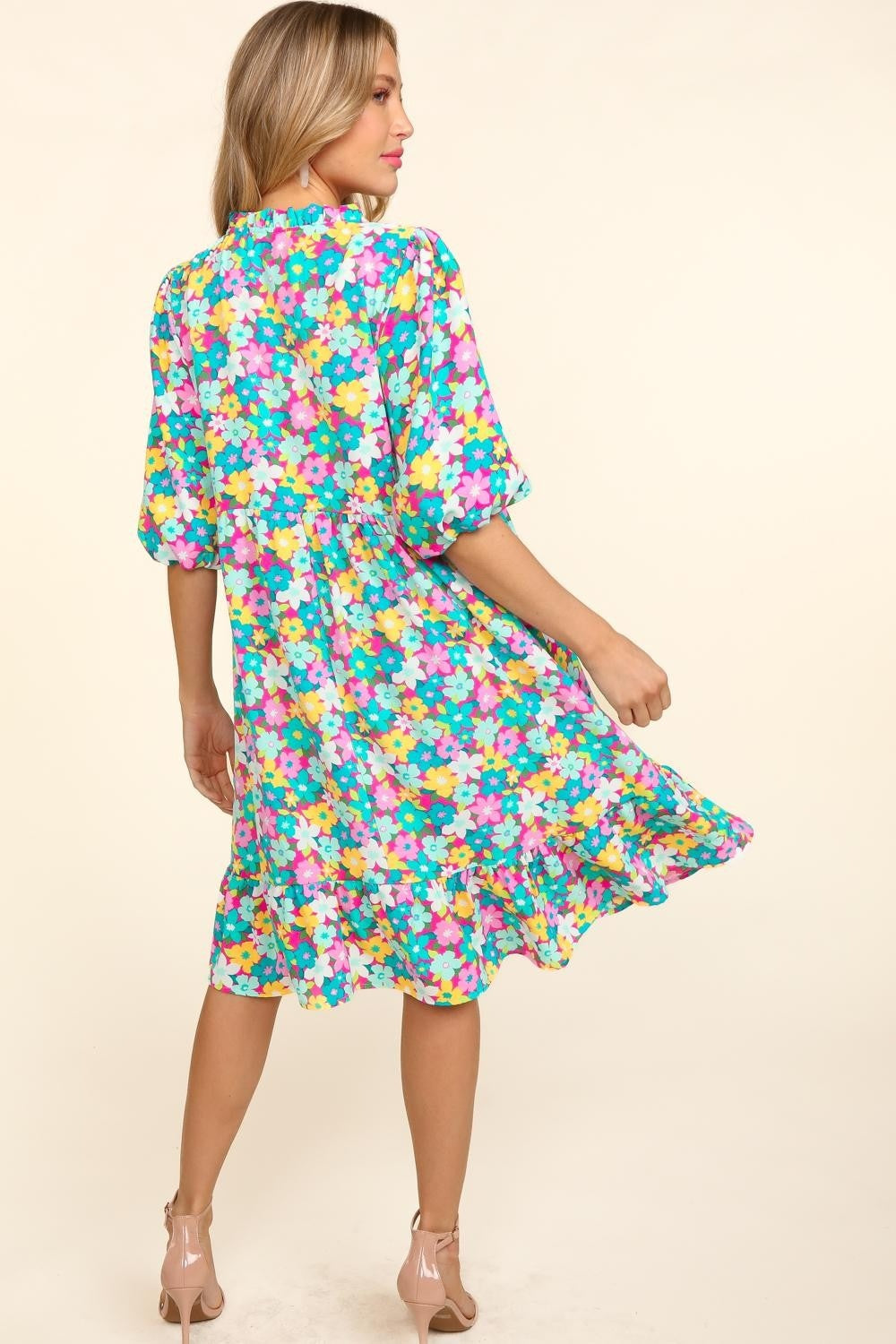 Rhona Bubble Sleeve Floral Ruffled Dress