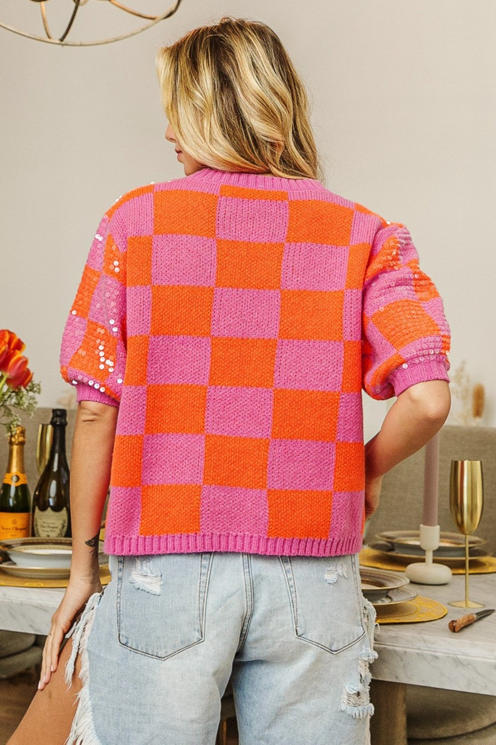 Rya Checkered Sequin Sweater