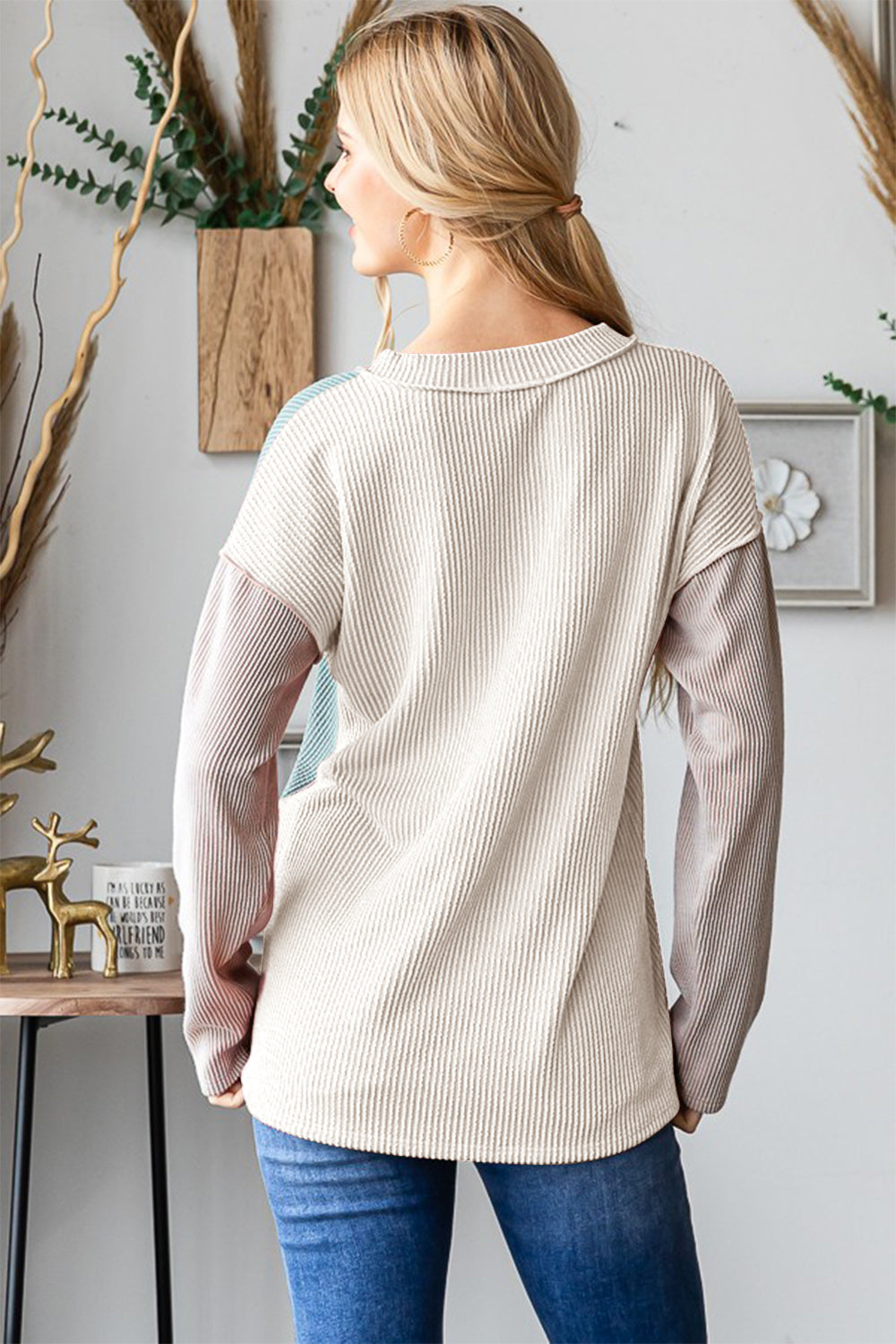 Color Block Exposed Seam Ribbed Top