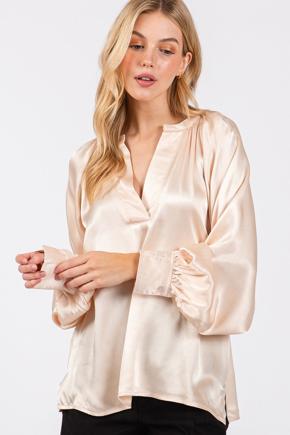 Jessa Notched Long Sleeve Blouse