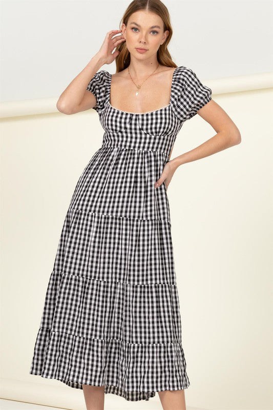 Darlene Tie-Back Gingham Print Maxi Dress