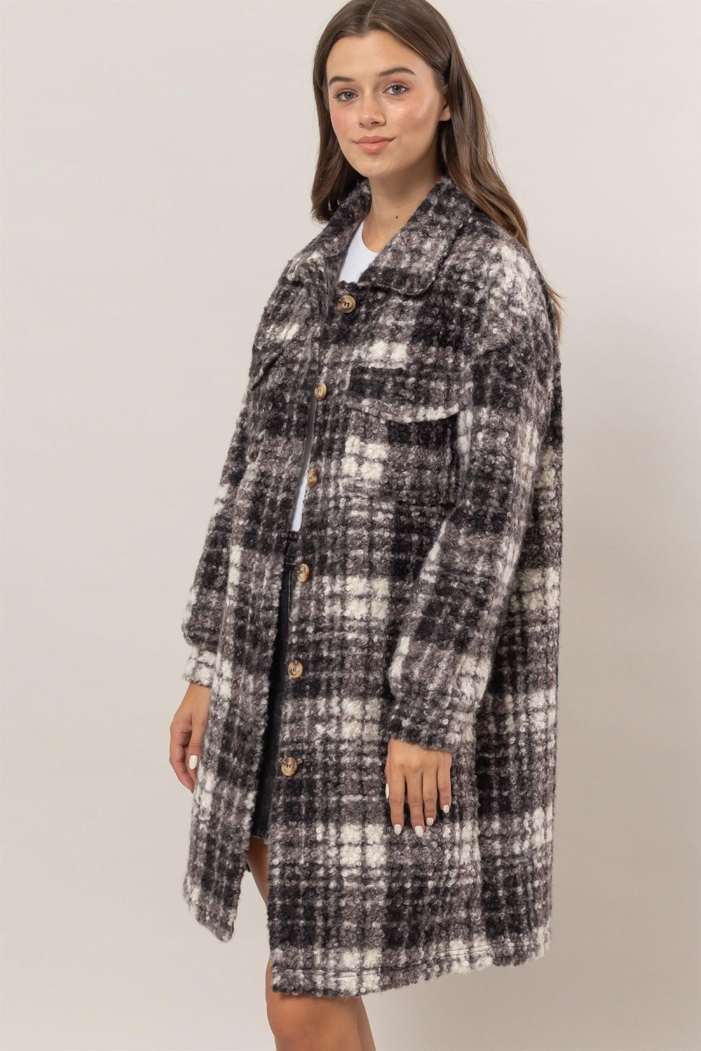 Polly Plaid Button Down Longline Shacket