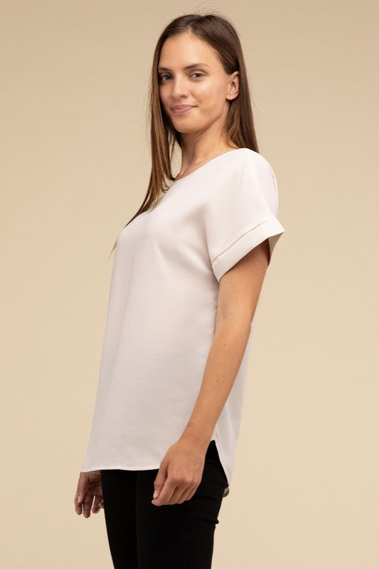 Sela Rolled Sleeve Boat Neck Top