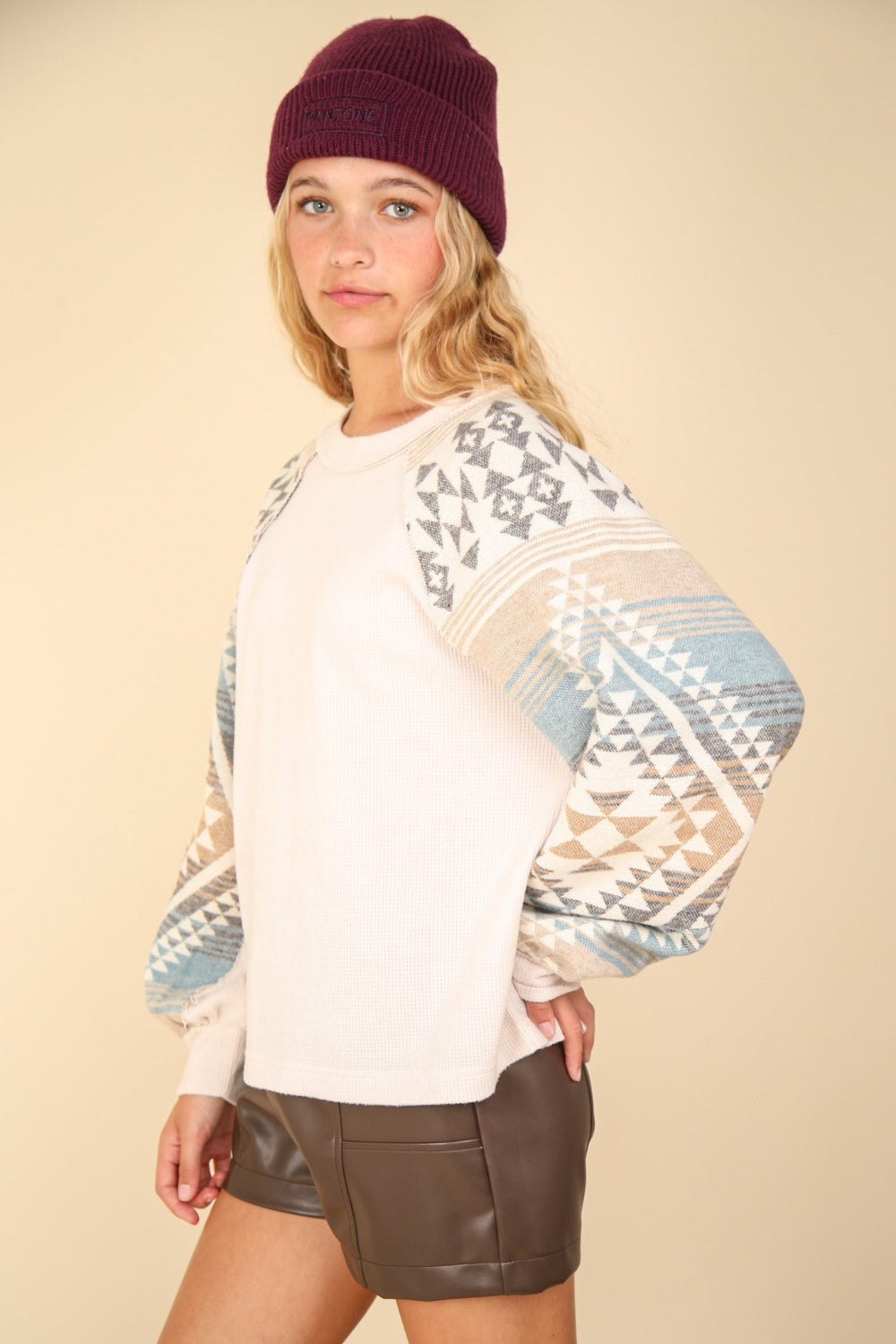 Ilia Printed Long Sleeve Round Neck Knit Top