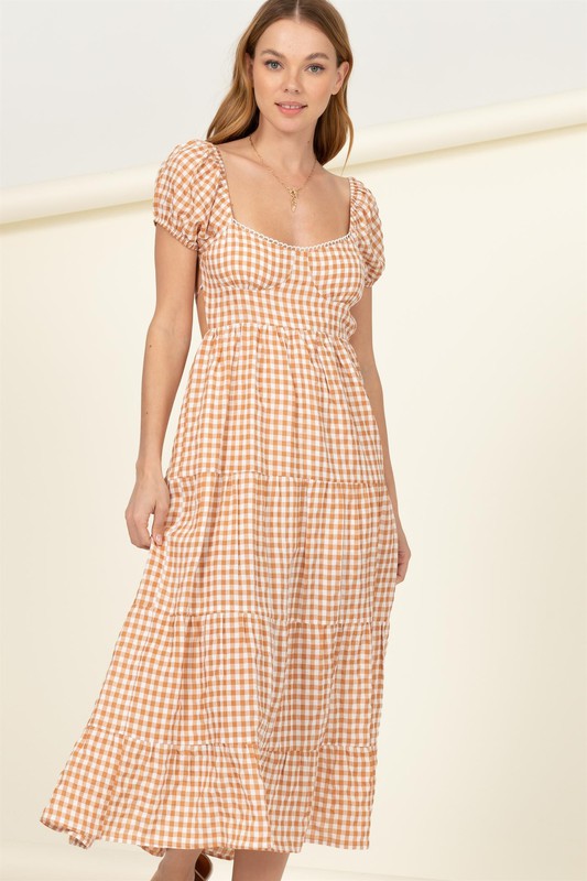 Darlene Tie-Back Gingham Print Maxi Dress