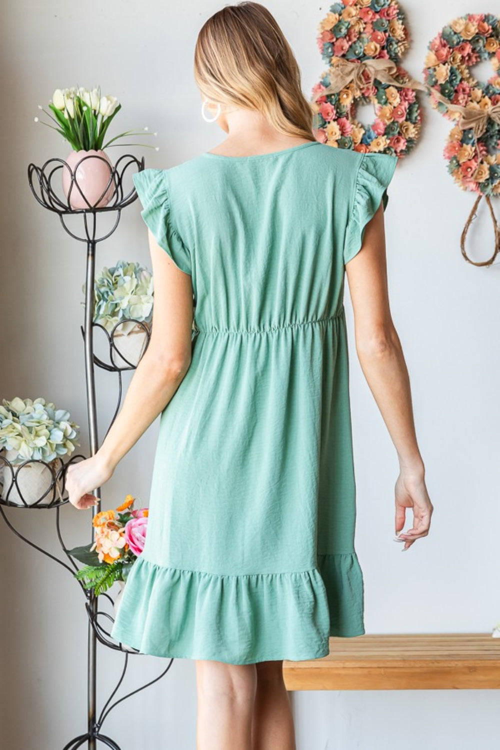 Lora V Neck Ruffled Hem Dress