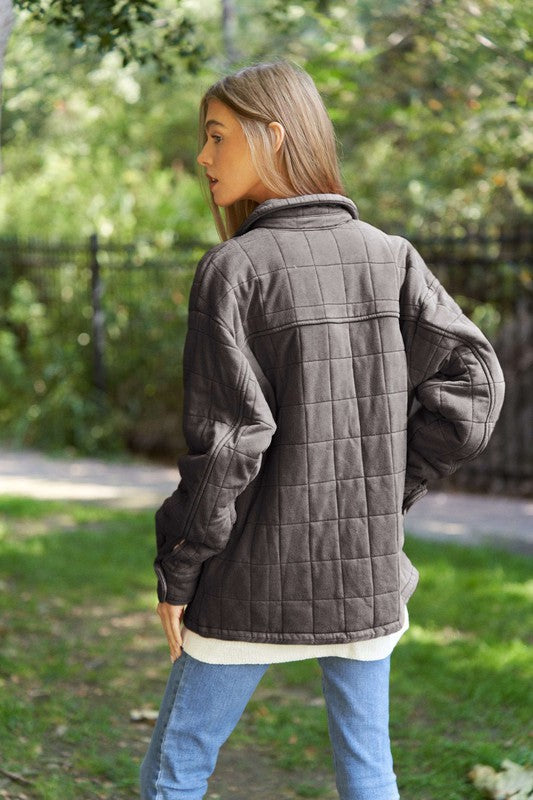 Myra Mineral Wash Quilted Pockets Shacket