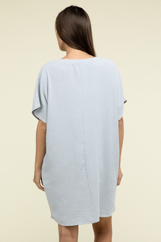 Darcy Woven V Neck T-Shirt Dress with Pockets