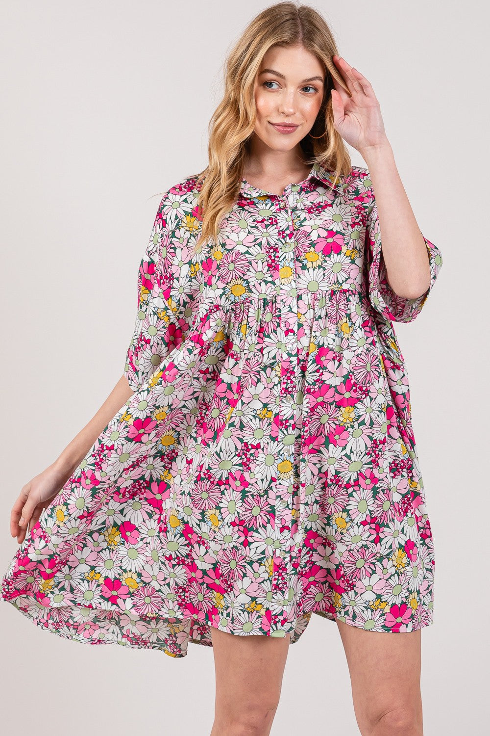 Millie Floral Button Down Mini Shirt Dress