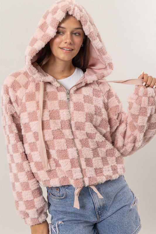 Sherpa Checkered Hooded Jacket