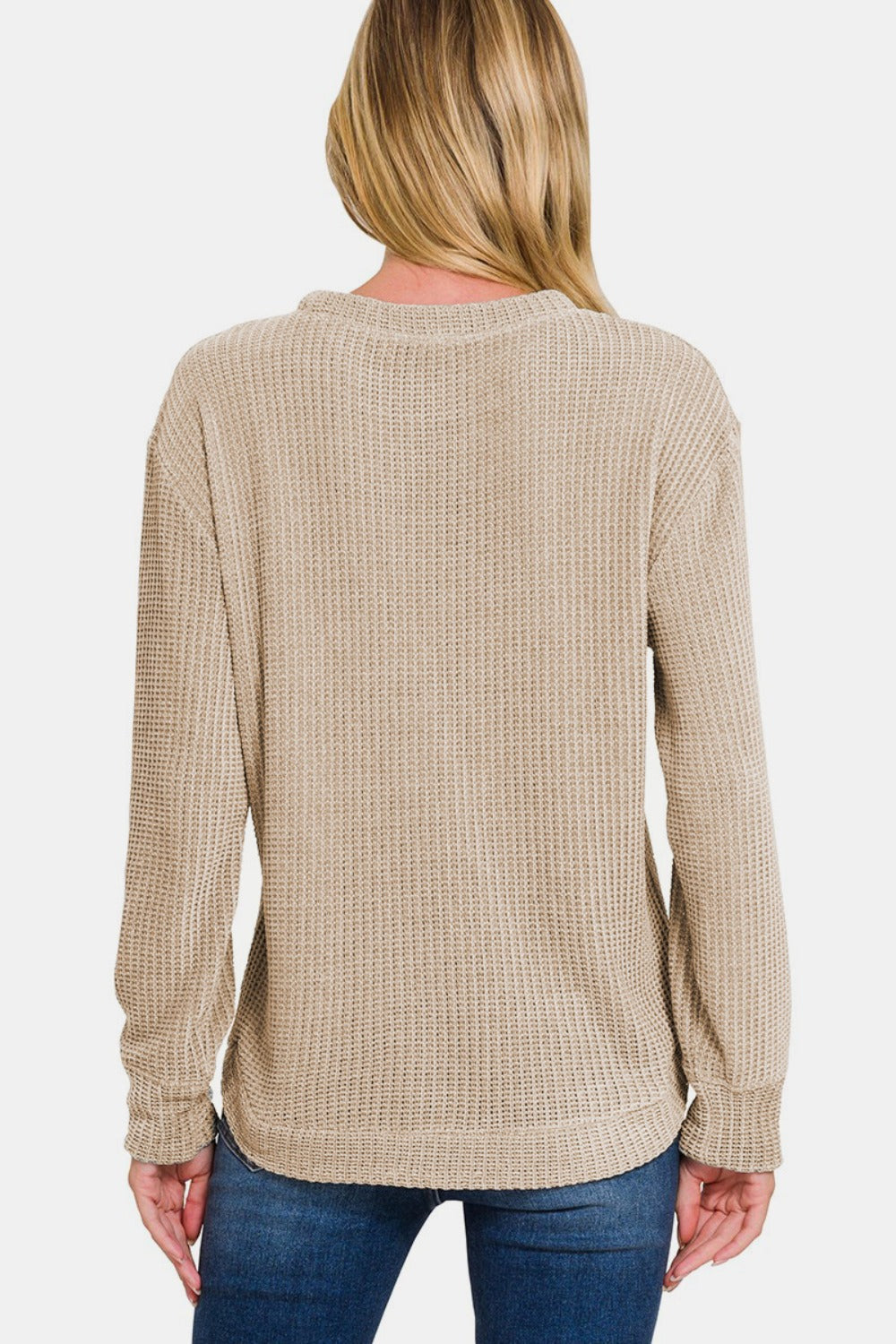 Maddie Chenille Waffle Round Neck Sweater in Ash Mocha