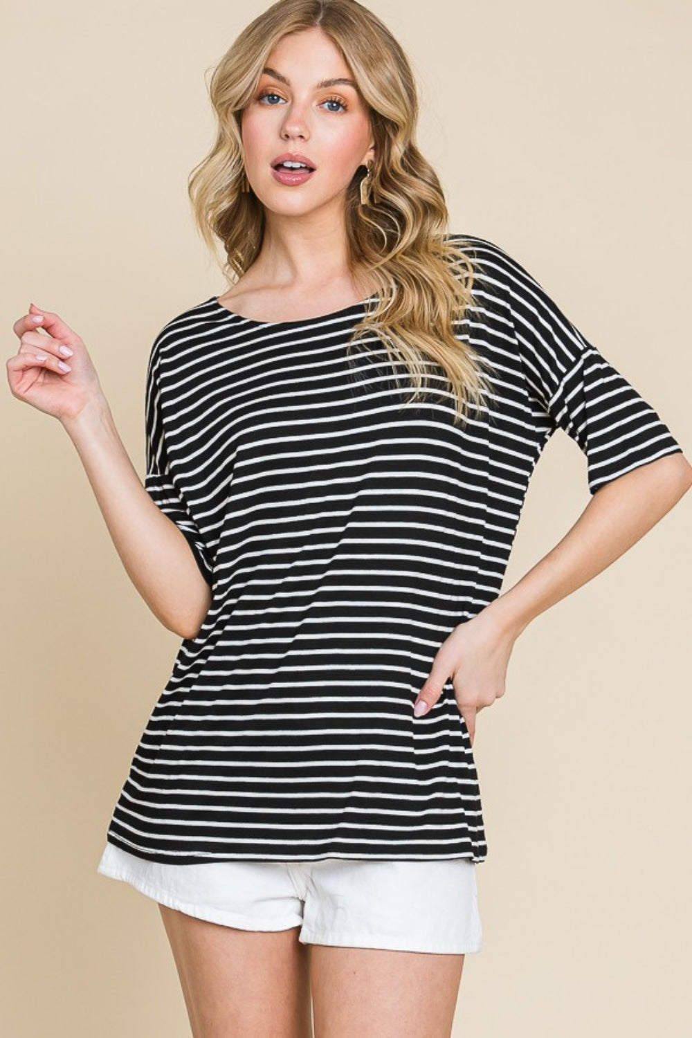 Dina Striped Round Neck Top