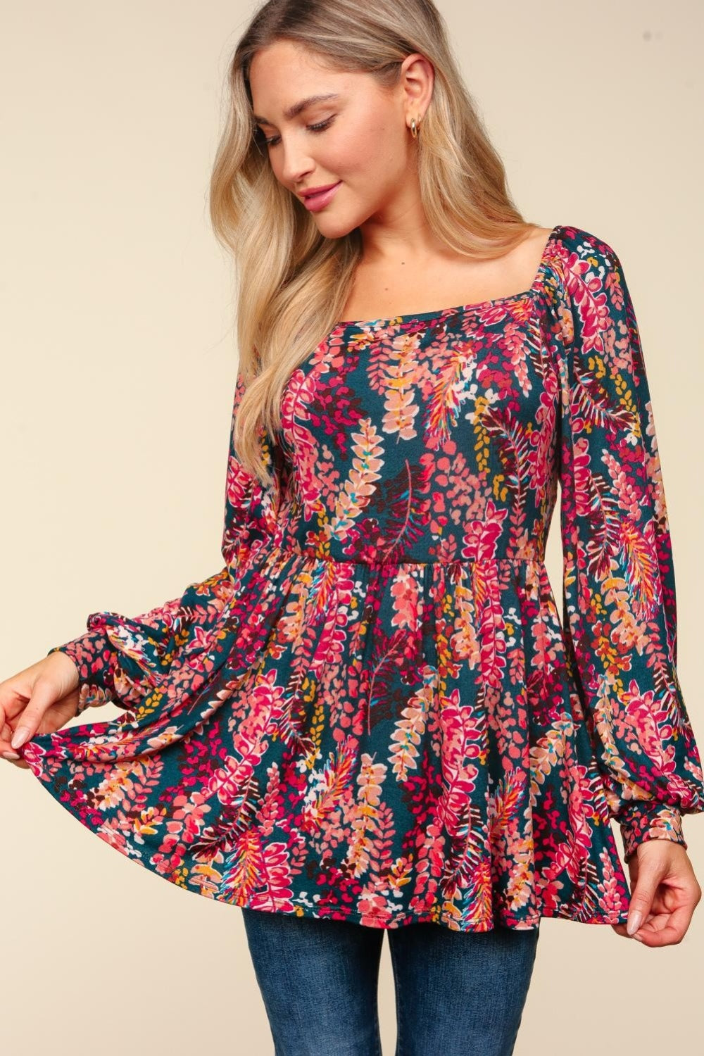 Brandi Peplum Floral Square Neck Blouse