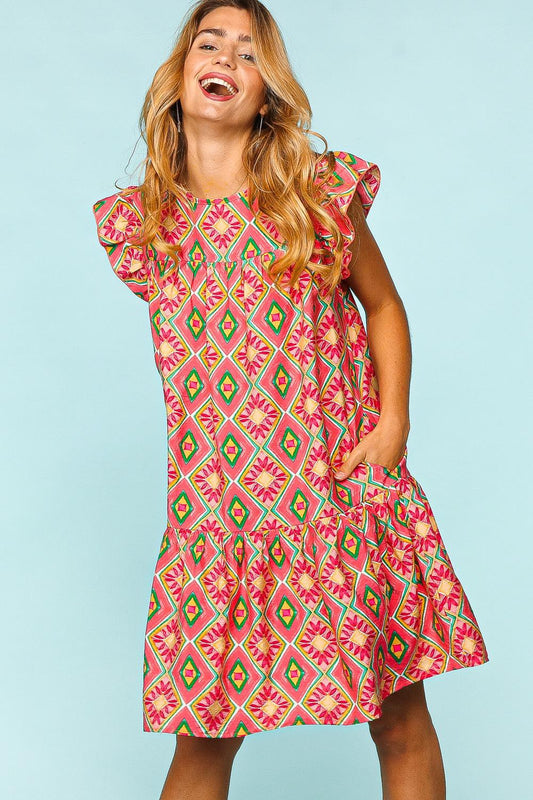 Karyma Ruffled Printed Dress with Side Pockets