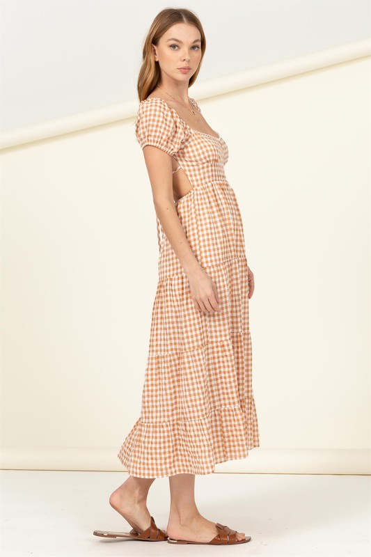 Darlene Tie-Back Gingham Print Maxi Dress