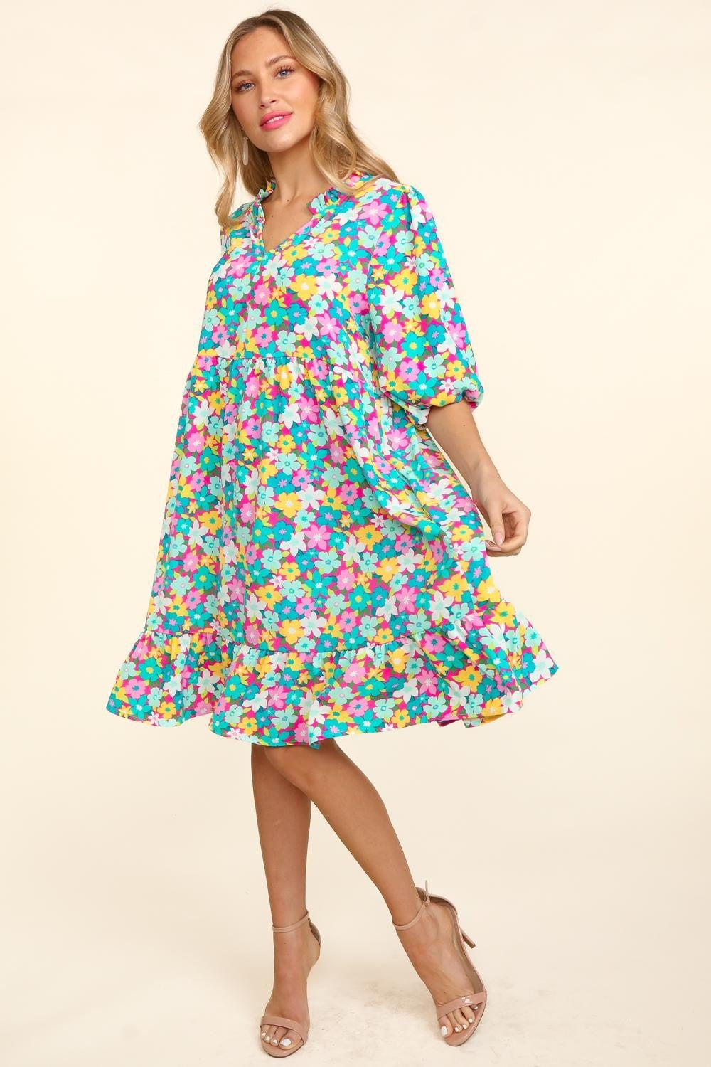 Rhona Bubble Sleeve Floral Ruffled Dress