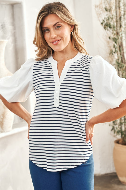 Perry Striped Contrast Puff Sleeve Top