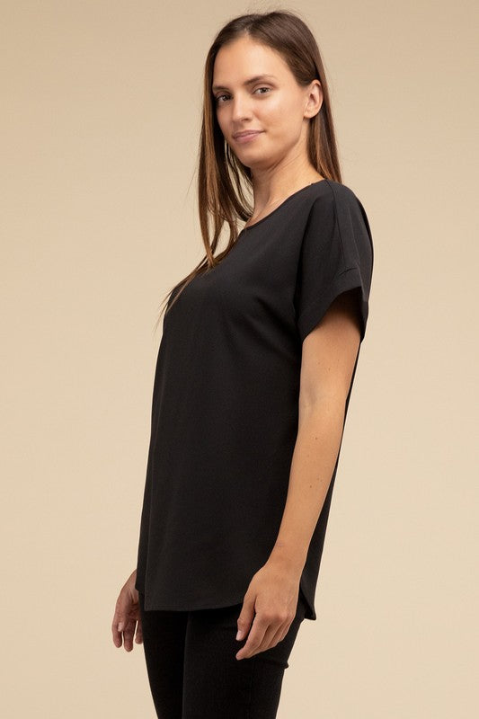 Sela Rolled Sleeve Boat Neck Top