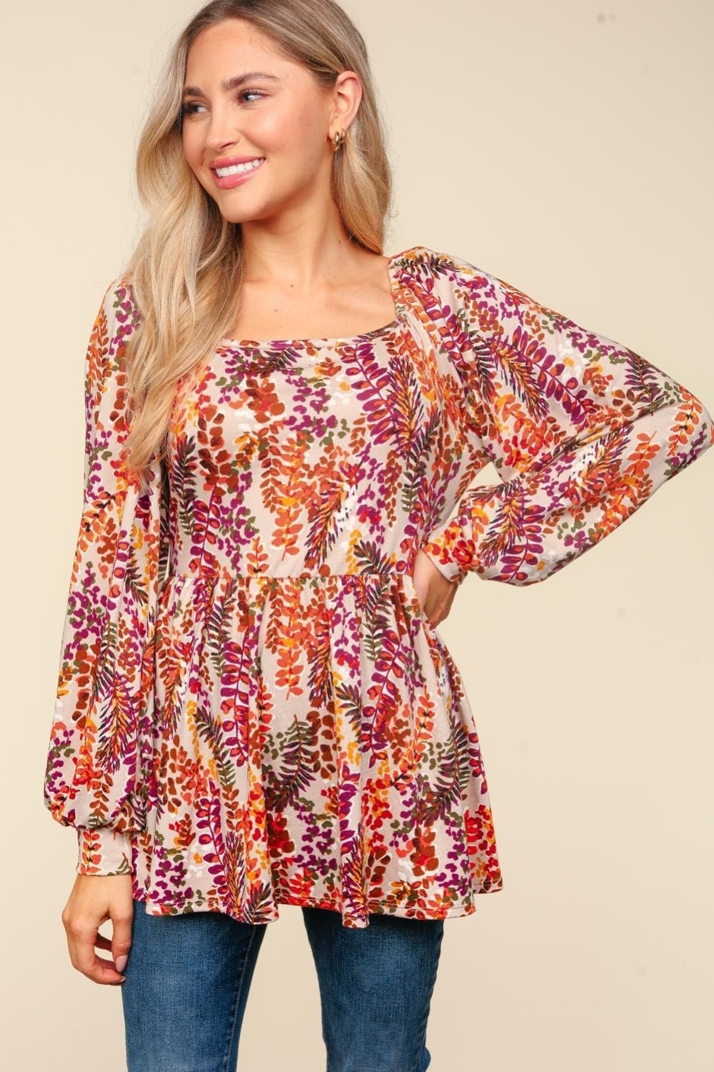 Cody Peplum Floral Square Neck Blouse