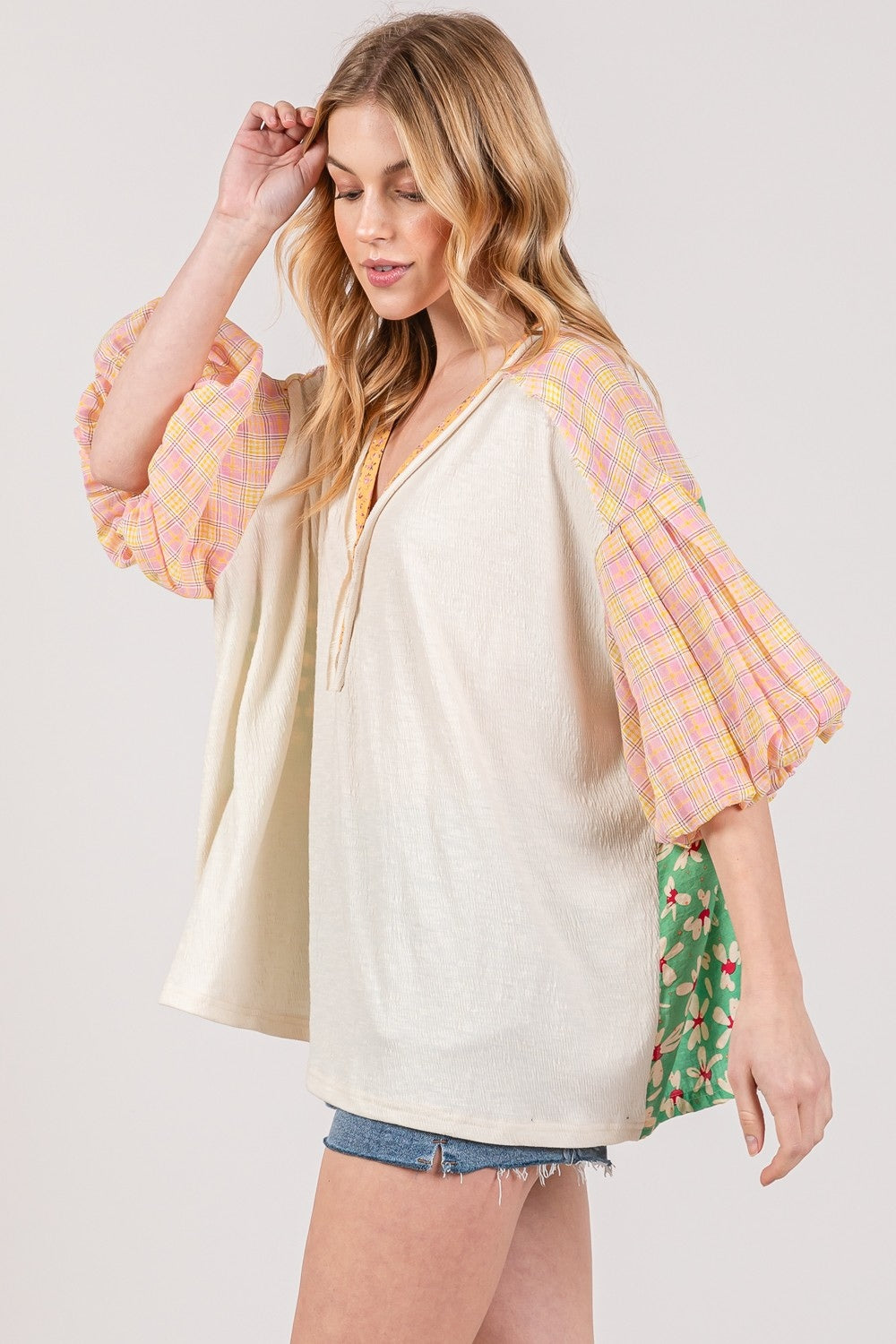 Suri Color Block Bubble Sleeve Top