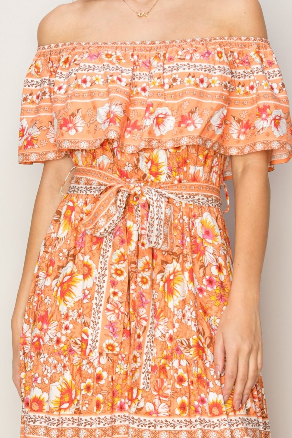 Kelsey Floral Off-Shoulder Tie Front Maxi Dress