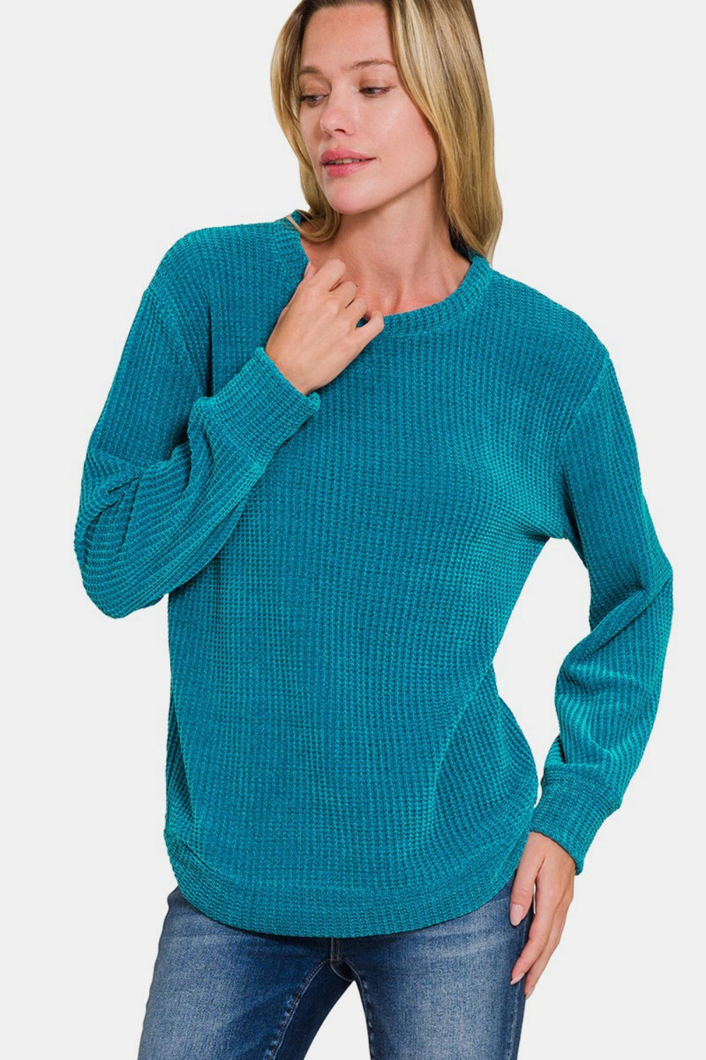 Maddie Chenille Waffle Round Neck Sweater