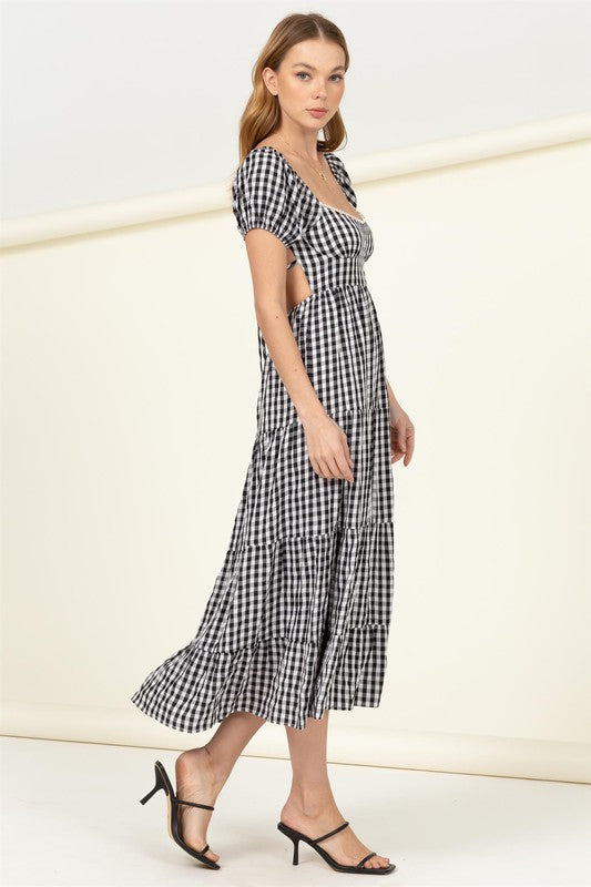 Darlene Tie-Back Gingham Print Maxi Dress