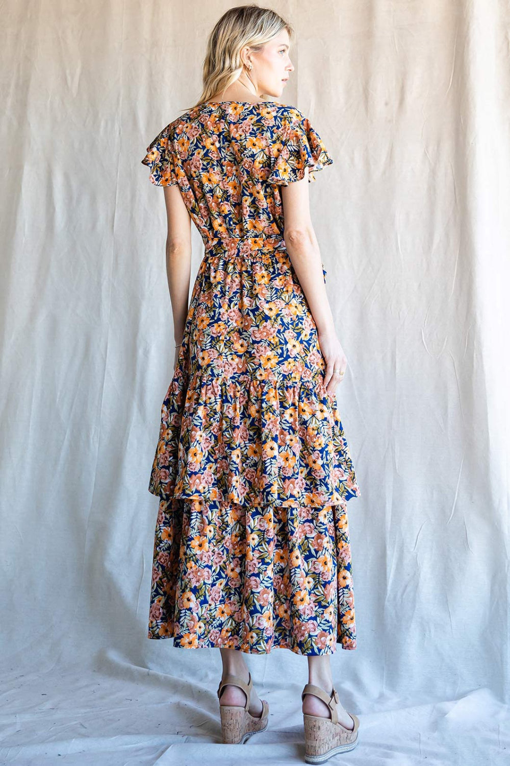 Lila Floral Ruffled Midi Dress