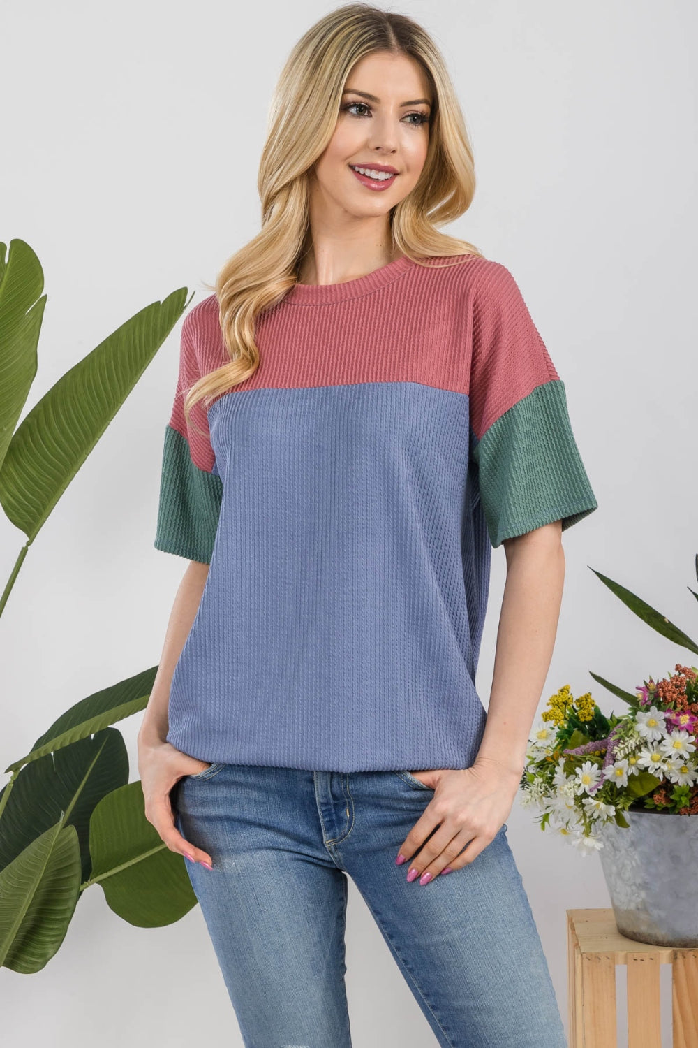 Brenna Ribbed Color Block Top