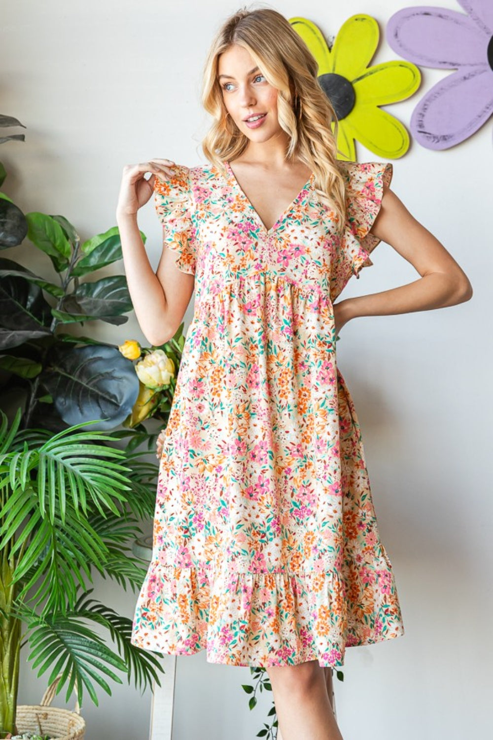 Katarina Floral Ruffled V-Neck Dress