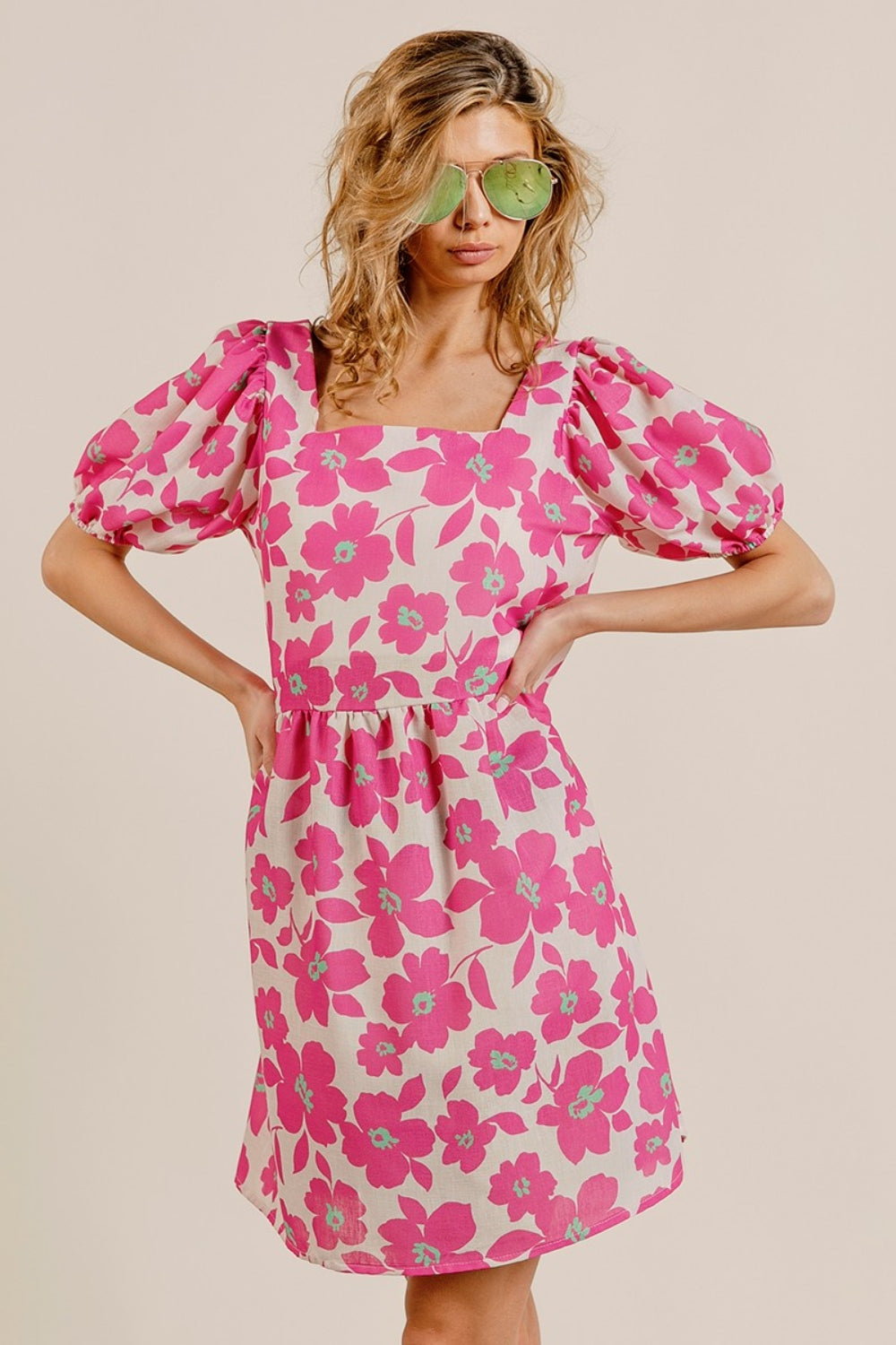 Ariella Printed Square Neck Puff Sleeve Mini Dress