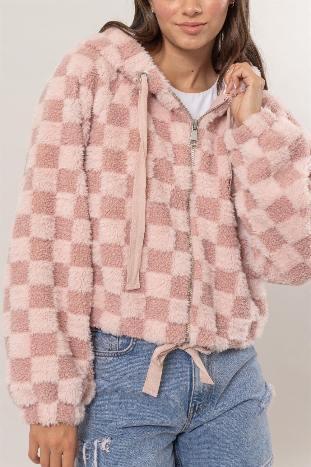 Sherpa Checkered Hooded Jacket