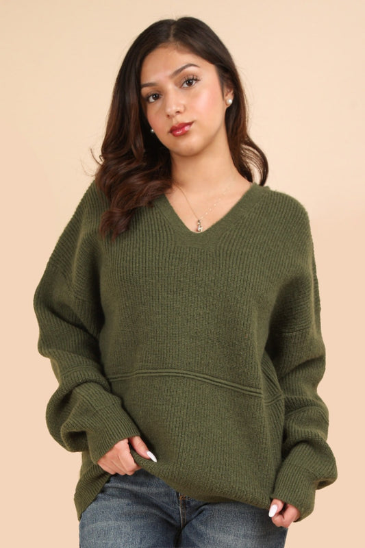 Luna Drop Shoulder Hooded Sweater in Olive