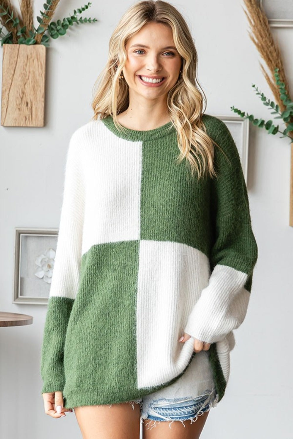 Georgia Color Block Round Neck Ribbed Sweater