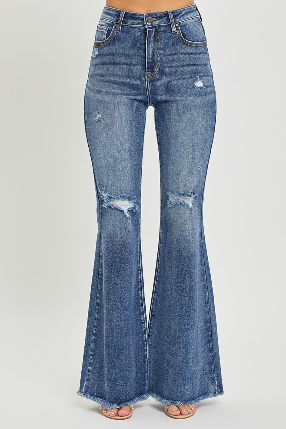 High Waist Distressed Flare Jeans