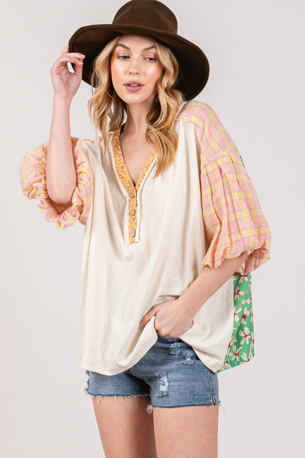 Suri Color Block Bubble Sleeve Top