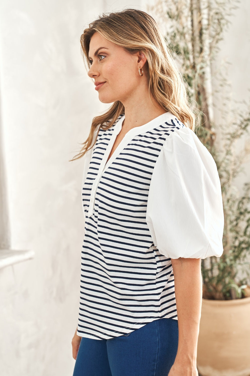 Perry Striped Contrast Puff Sleeve Top