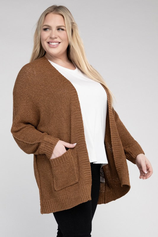 Estella Ribbed Knit Open Front Cardigan Plus