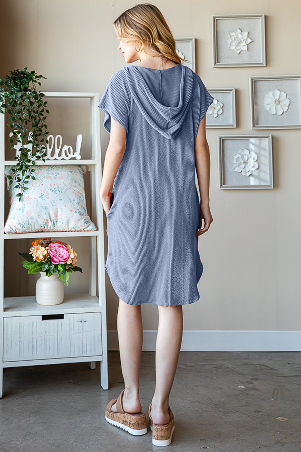 Dinah Ribbed Short Sleeve Hooded Dress
