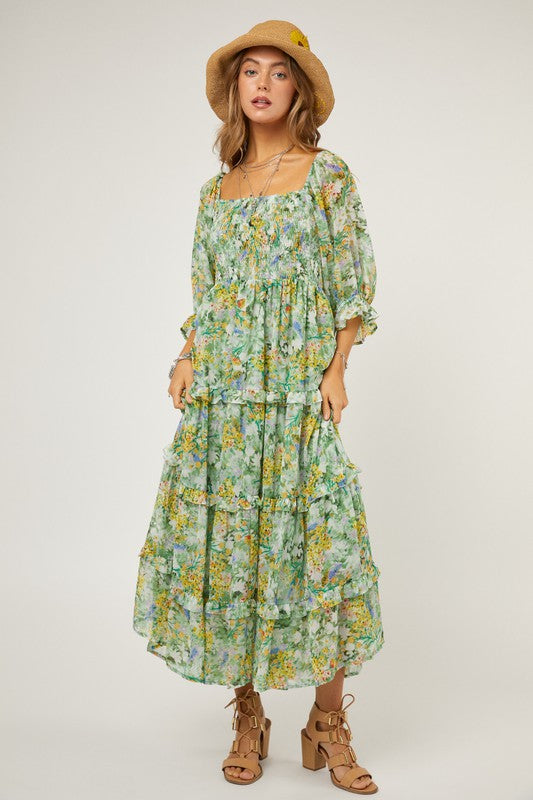 Thea Floral Chiffon Midi Dress