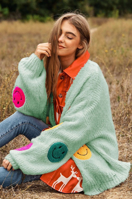 Fuzzy Smiles Bell Sleeve Knit Cardigan