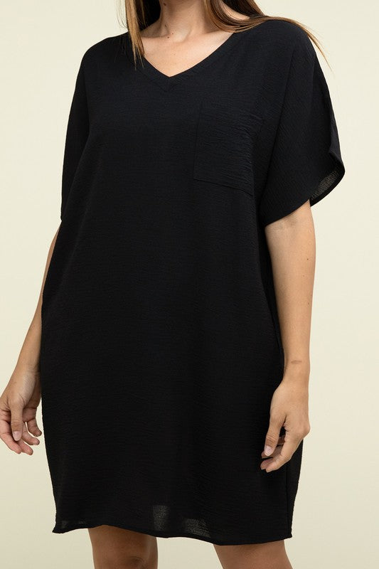 Darcy Woven V Neck T-Shirt Dress with Pockets