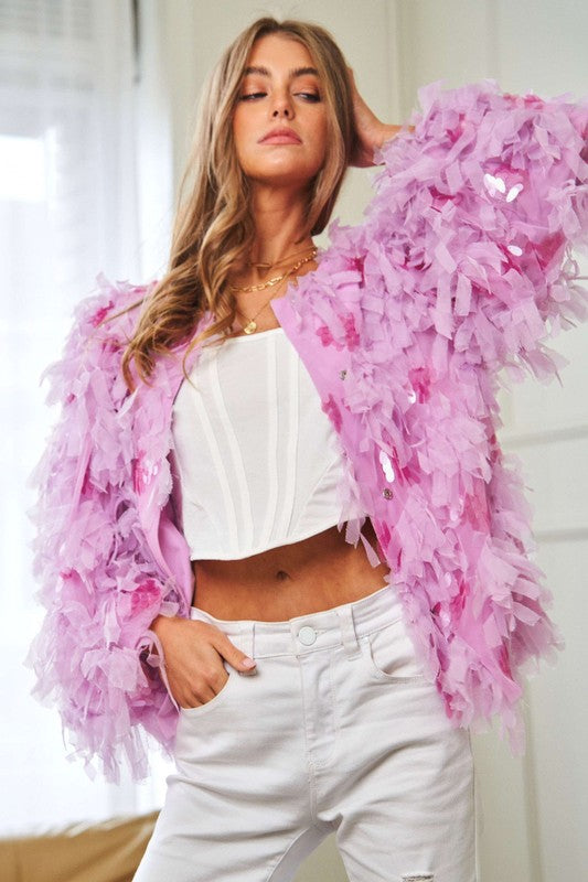 Dauphine Fluffy Tiered Long Sleeve Party Jacket