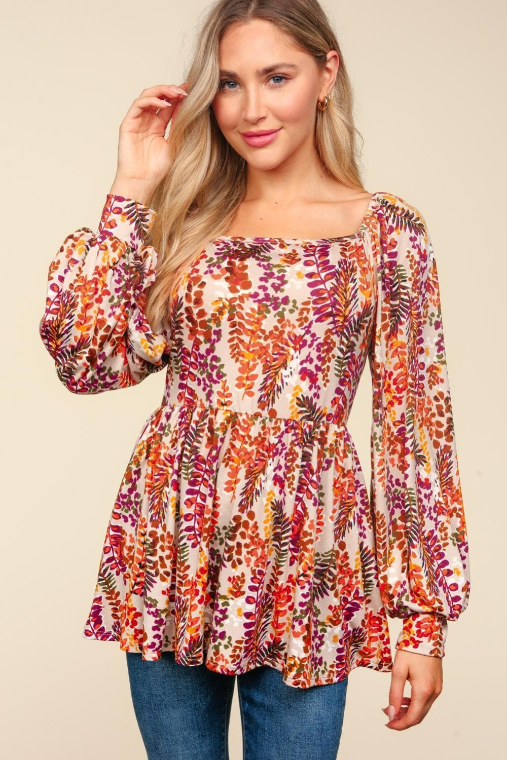 Cody Peplum Floral Square Neck Blouse