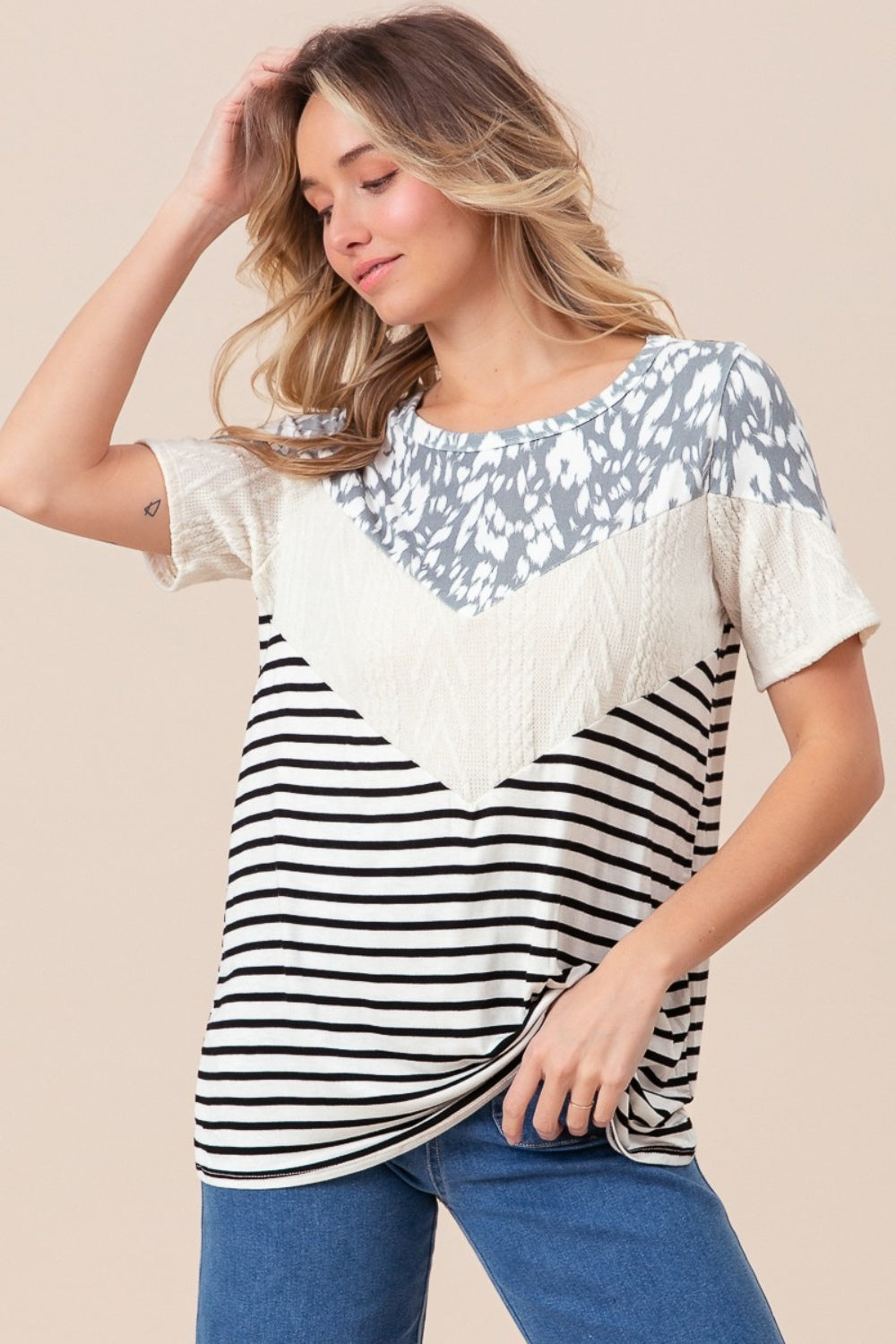 Perry Printed Color Block Top